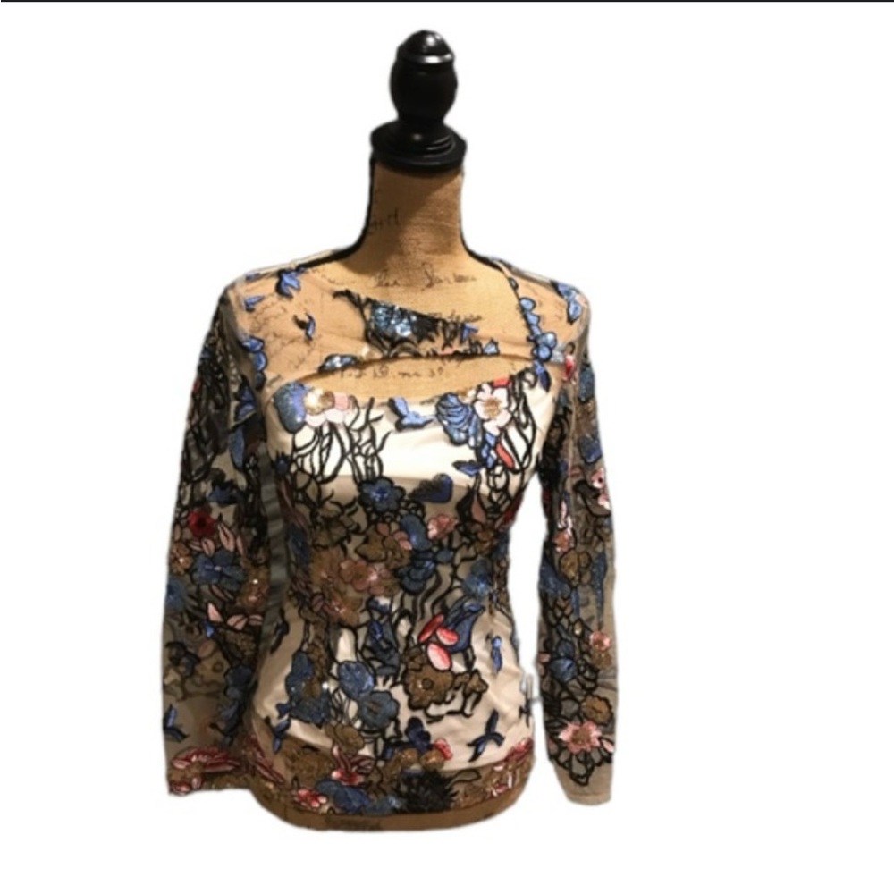 Alexia Admor Floral Lace Blouse - Blue, Pink, Brown
